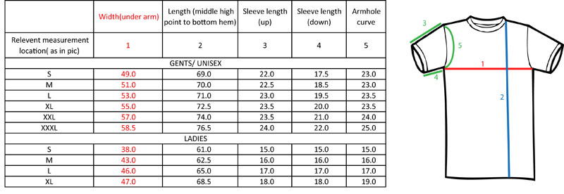 size chart t shirt local